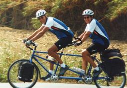 Happy cyclists on Tandem near Kolimbari, Chanion.