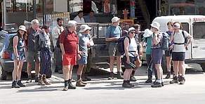 Walking group outside IN.KA supermarket Kolimbari crossroads.